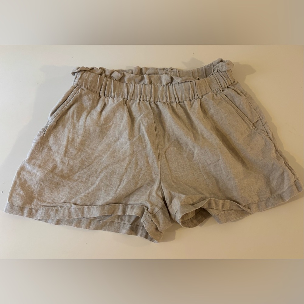 C&C California Linen Paperbag Waist Shorts Small Cream Elastic Waist - Picture 3 of 5